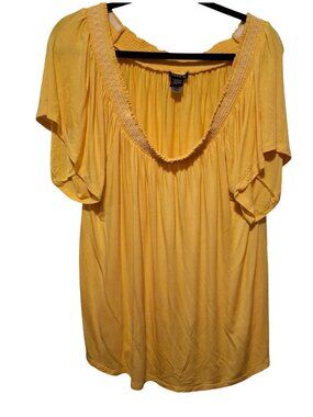 Torrid Womens Yellow Smocked Off-Shoulder Flutter Sleeve Top Size 1 Pheasant Boh